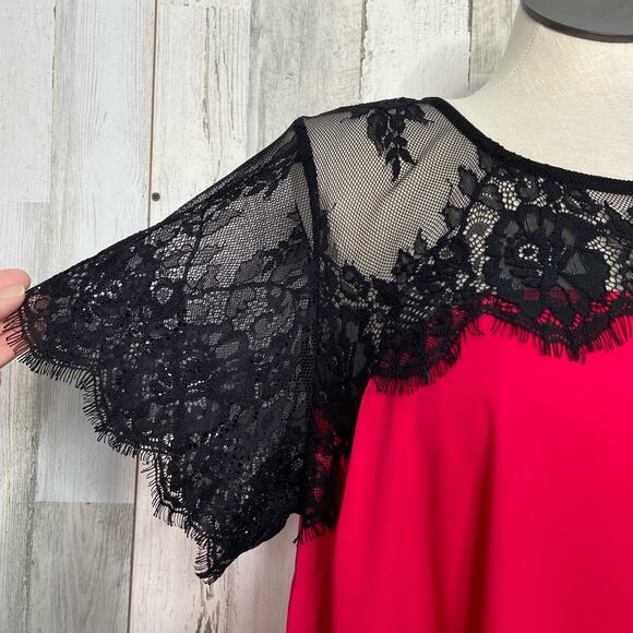 Torrid Lace Inset Top Red Black Short Sleeve Flowy Business Preppy Size 2X - Picture 3 of 11